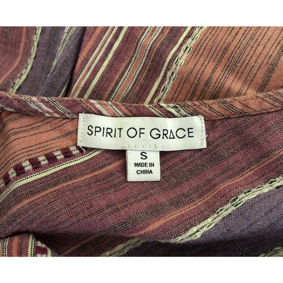 SPIRIT OF GRACE Cotton Mini Dress Sz S Stripe Adjustable Waist Sleeveless V-Neck - Picture 4 of 8